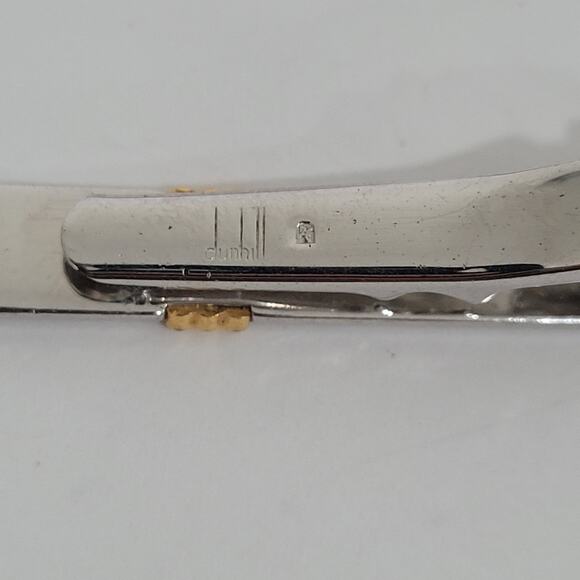 Dunhill Vintage Cufflinks Tie Clasp Clip Bar Set Silver Gold Striped Logo Box - Picture 6 of 16